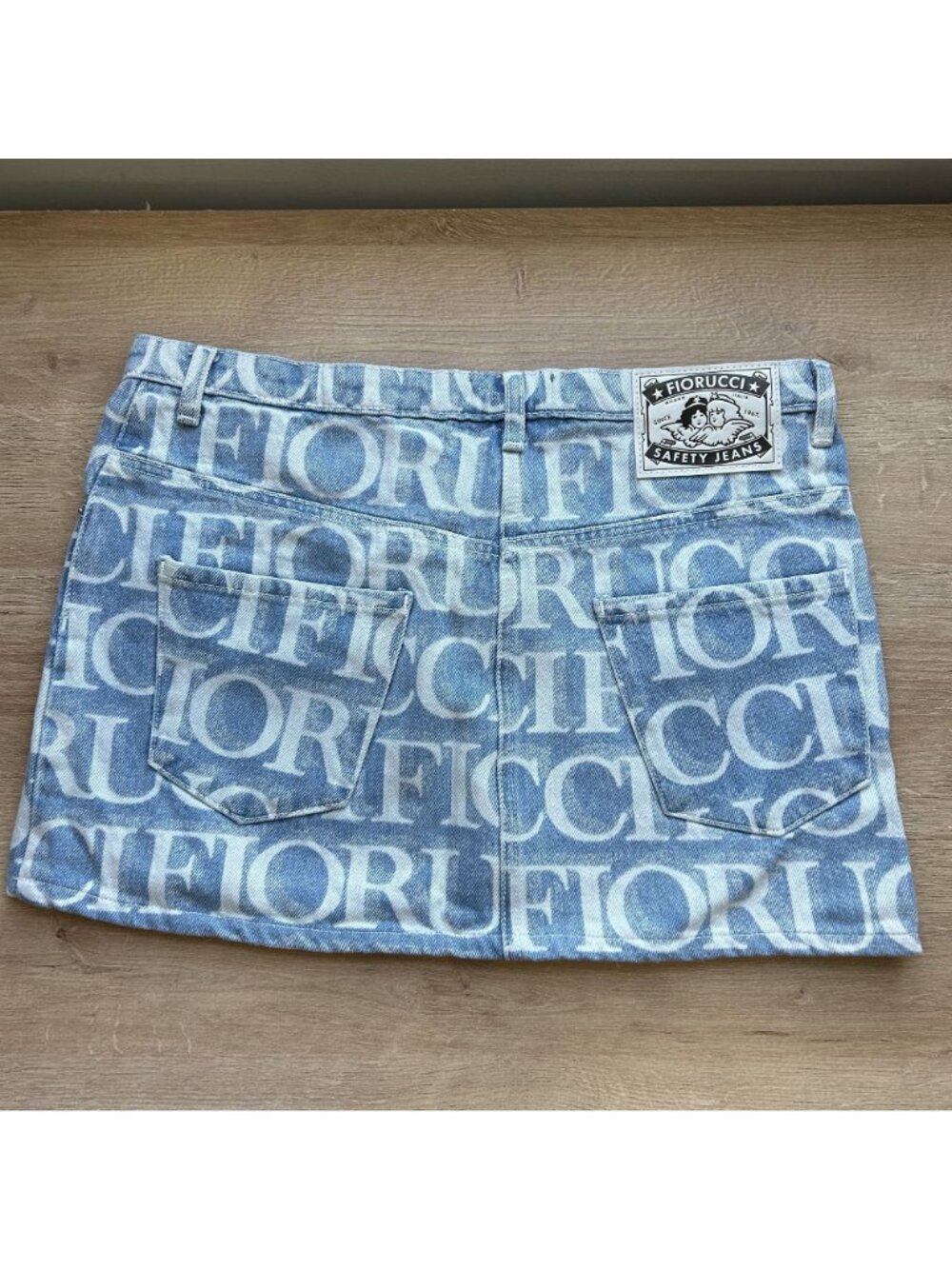 Fiorucci Light Vintage Blue Denim Monogram Pattern Mini Skirt Women's Size Large - Picture 5 of 6